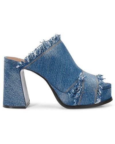Ash Denim fabric peep-toe mules azul