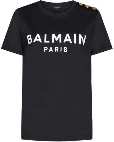 Balmain Logo-print t-shirt mit knopfverzierungen - Schwarz