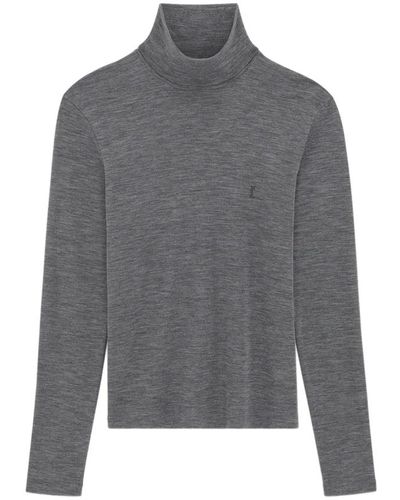 Saint Laurent E Sweaters mit Rollkragen und Besticktem Logo - Grau