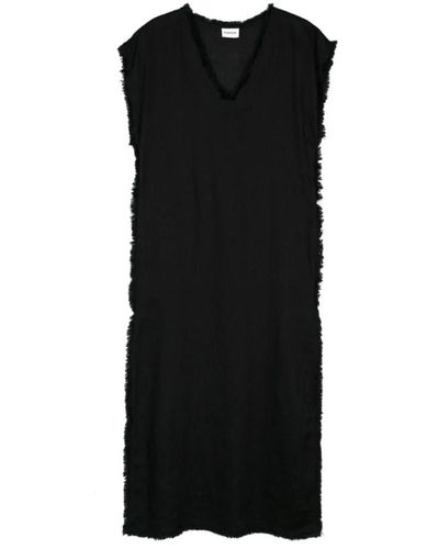 P.A.R.O.S.H. Vestido negro de lino con escote en v