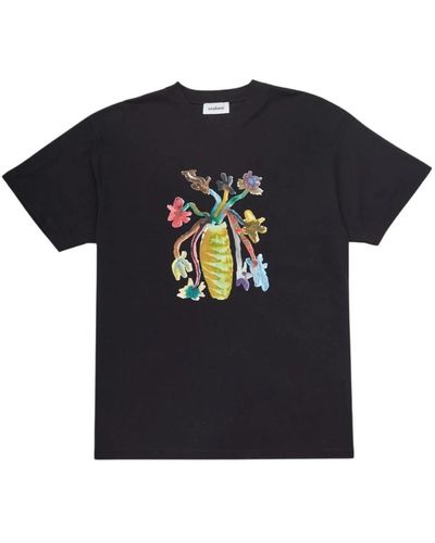Soulland Blumen kai t-shirt schwarz baumwolle