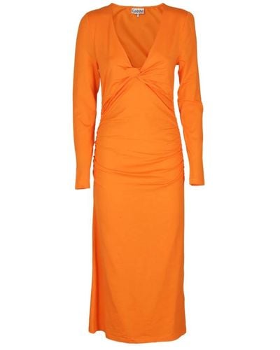 Ganni Elegantes midi-kleid für frauen - Orange
