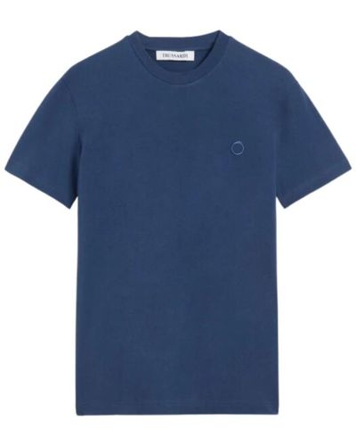 Trussardi T-shirt in cotone elasticizzato con ricamo greyhound - Blu