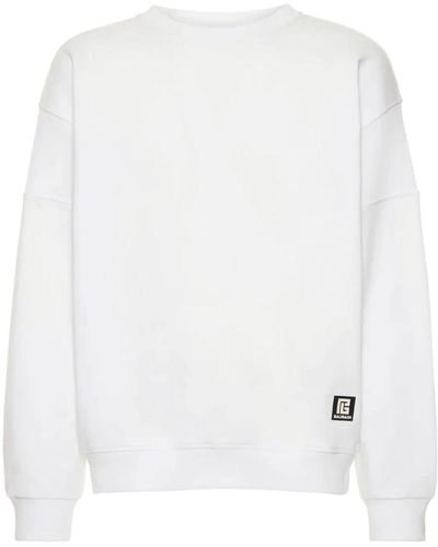 Balmain Logo Sweatshirt mit seitlichem Patch-Detail - Weiß