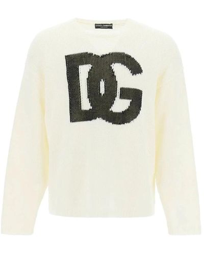 Dolce & Gabbana Weißer leinen-logo-pullover