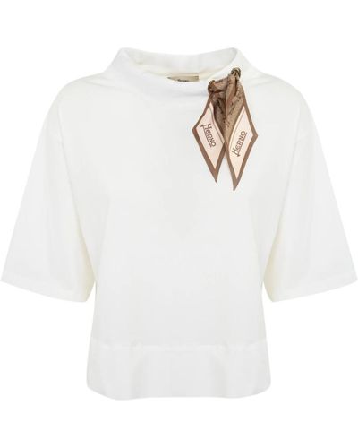 Herno T-shirt bianca in cotone con foulard jacquard - Bianco