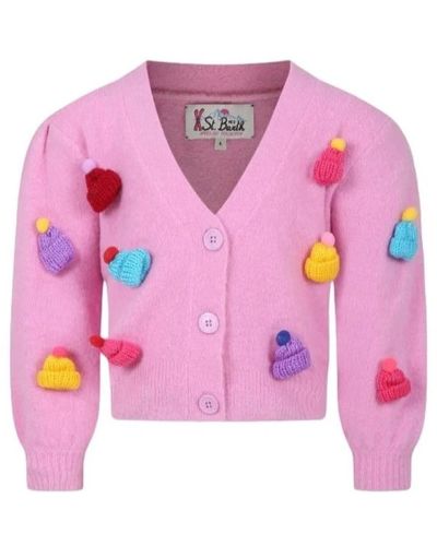 Mc2 Saint Barth Rosa cardigan sweaters mit logo-stickerei - Pink