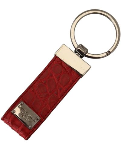 Dolce & Gabbana Portachiavi in pelle rossa con logo plaque - Rosso