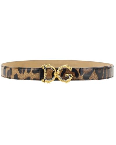 Dolce & Gabbana Cinturón de cuero con logo y estampado de leopardo - Neutro