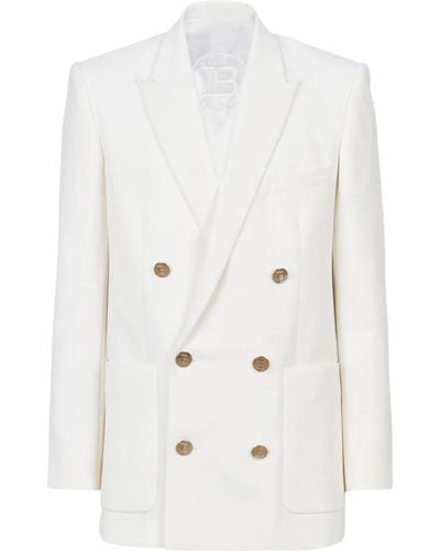 Balmain Twill-blazer mit doppelreihiger silberfarbener knopfverschluss - Weiß