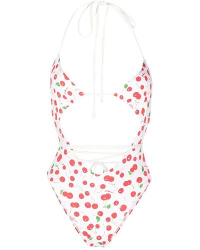 Frankie's Bikinis Badeanzug mit kirschendruck und cut-outs - Rot