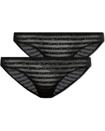 Emporio Armani Spitzen-slips mit logo 2er-pack - Schwarz