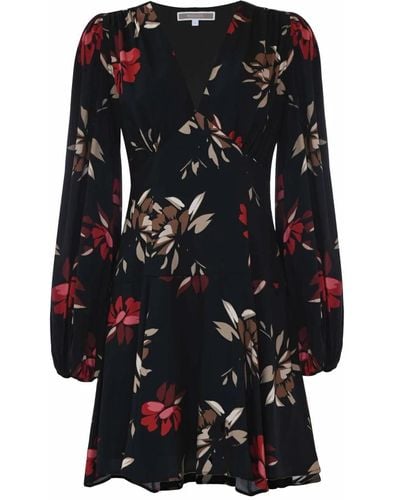 Kocca Kurzes Kleid mit floralem Muster und eleganter Drapierung - Schwarz