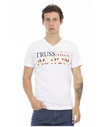 Trussardi Weißes v-ausschnitt t-shirt mit frontdruck