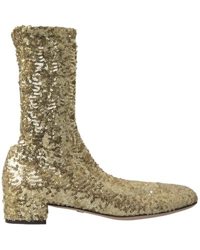 Dolce & Gabbana Gold Sequined Short Boots Stretch Shoes - Green