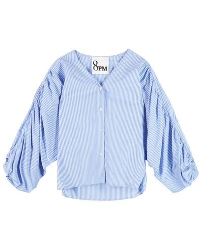 8pm Camisa con mangas recogidas y botones centrales - Azul