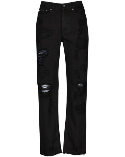 Dolce & Gabbana Schwarze straight jeans mit ripped-effekt