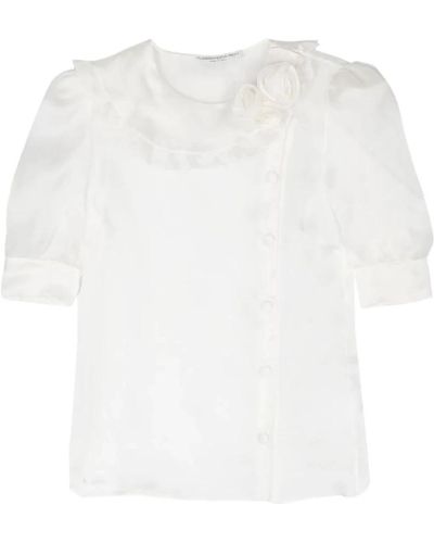 Alessandra Rich Organza bluse mit rosen details - Weiß