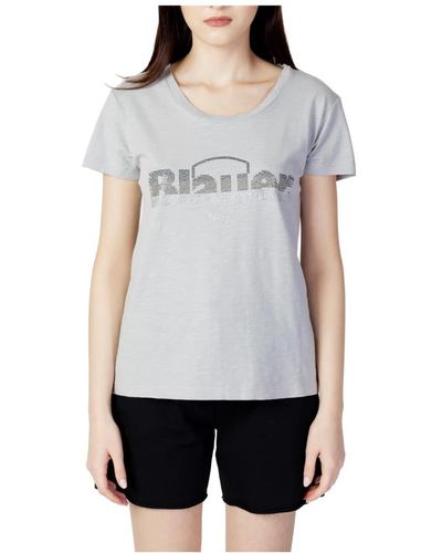 Blauer Camiseta de mujer con logo de lentejuelas - Gris