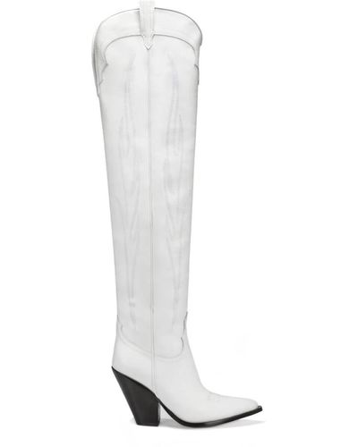 Sonora Boots Stivali sopra il ginocchio in pelle di vitello bianca con ricamo - Bianco