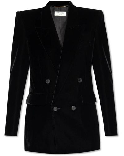 Saint Laurent Samt doppelreiher-blazer - Schwarz