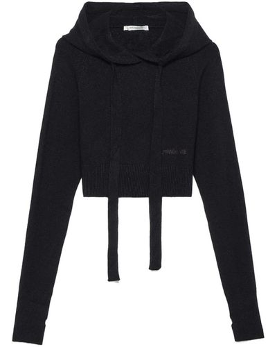hinnominate Sudadera suéter corto con capucha con apertura para el pulgar y bordado - Negro