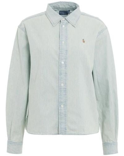 Ralph Lauren Denim-bluse mit besticktem logo - Blau
