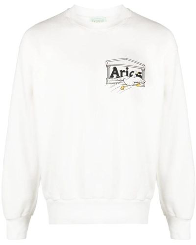 Aries Felpa bianca logo nero - Bianco