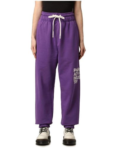 Pharmacy Industry Jeans pantalone in cotone con stampa logo - Viola