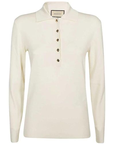 Gucci Jersey polo de cachemira con cuello y botones - Blanco