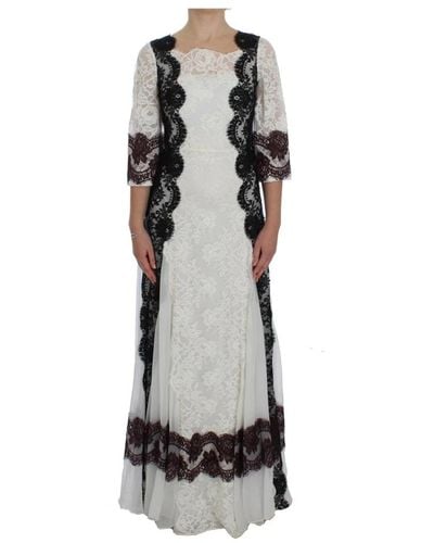 Dolce & Gabbana Weißes Kleid in voller Länge mit Bluspitze - Schwarz