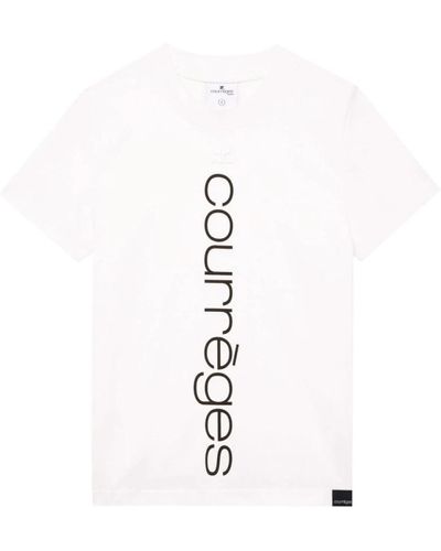 Courreges T-shirts und polos mit besticktem logo,weißes baumwoll-jersey t-shirt mit logo-print - Mettallic