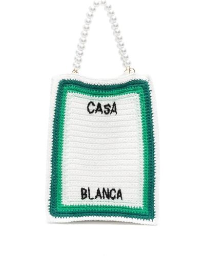 Casablancabrand Borsa in cotone bianco con dettagli a righe alluncinetto - Verde