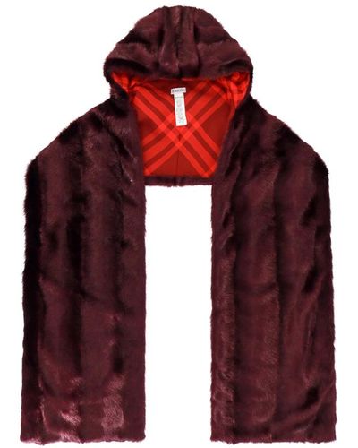 Burberry Sciarpa con cappuccio in pelliccia sintetica - Rosso