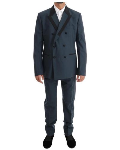 Dolce & Gabbana Blauer woll-doppelreiher 3-teiliger anzug
