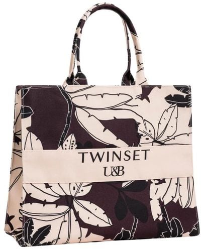 Twin Set Canvas shopper tasche mit langen röhrenförmigen henkeln - Pink