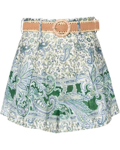 Zimmermann Shorts de lino paisley - Verde