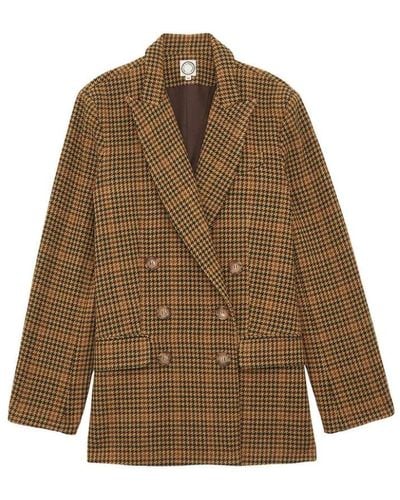 Ines De La Fressange Paris Khaki houndstooth chaqueta doble botonadura - Marrón