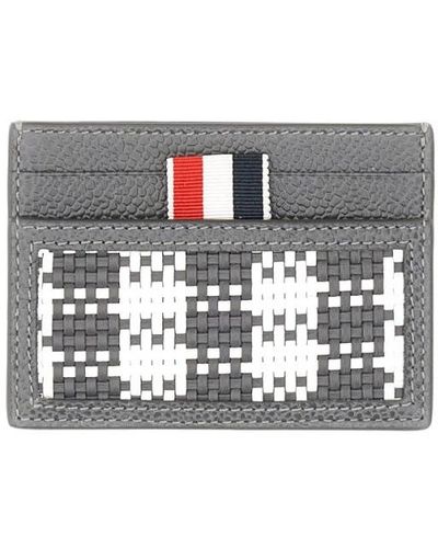 Thom Browne Woven Leather Card Case - Gray