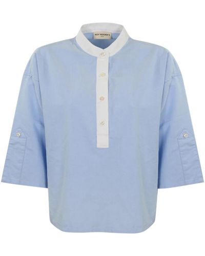 Roy Rogers Camisa de algodón con mangas 3/4 - Azul
