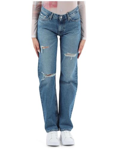 Calvin Klein Jeans talle bajo corte recto cinco bolsillos - Azul