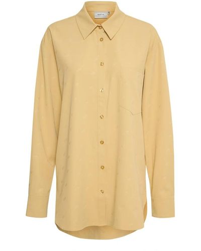 Gestuz Camisa de manga larga con cuello y bolsillo en el pecho - Amarillo
