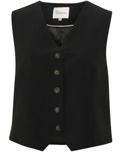 My Essential Wardrobe Chaleco clásico con cuello en v y botones - Negro