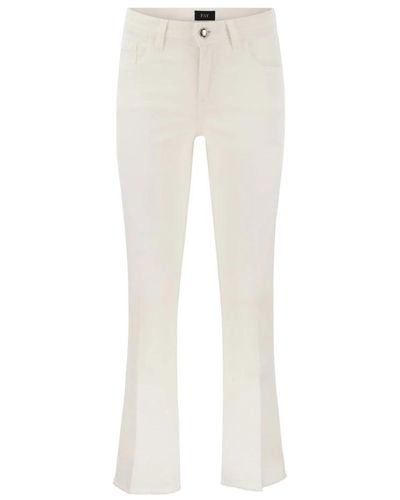 Fay Pantalones de algodón elástico con 5 bolsillos y dobladillo deshilachado - Blanco