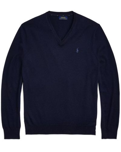 Ralph Lauren Slim fit v-ausschnitt pullover - Blau