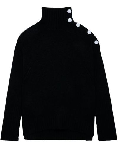 Zadig & Voltaire Jersey de cachemira negro con cuello vuelto y botones