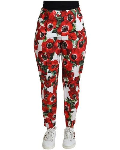 Dolce & Gabbana Hose mit Blumen-Print - Rot