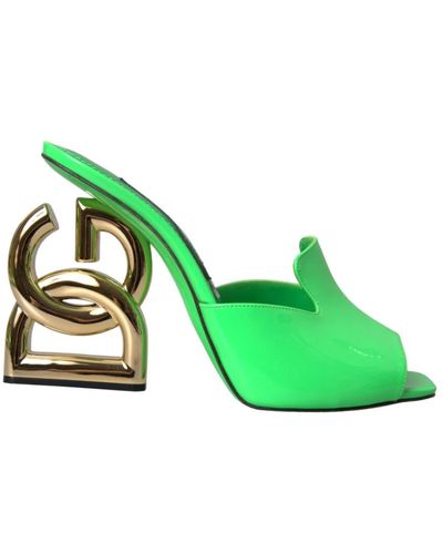 Dolce & Gabbana Neon grüne leder logo absatz sandalen