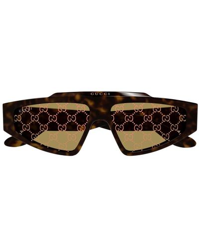 Gucci Retro rechteckige sonnenbrille mit gelben gläsern - Braun