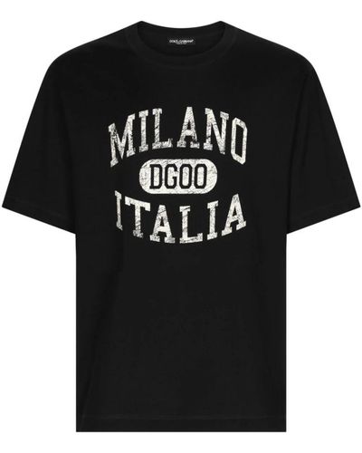Dolce & Gabbana Schwarzes baumwoll-t-shirt mit weißer schrift
